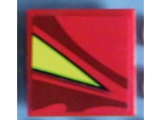 Lego Tile 2 x 2 with Yellow Triangle Pattern Model Right Side (Sticker) - Set 8484 / Red