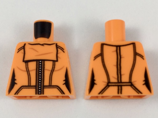 Lego Torso Female with Black Panel Lines and White Zipper Pattern / Orange