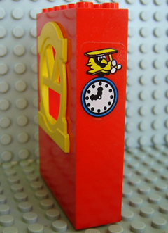 Lego Fabuland Building Wall 2 x 6 x 7 with Round Top Yellow Window with Plane and Clock Pattern (Sticker) - Set 3671