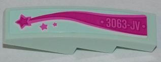 Lego Slope, Curved 4 x 1 with '3063-JV' and Magenta Shooting Star Pattern Model Left Side (Sticker) - Set 3063