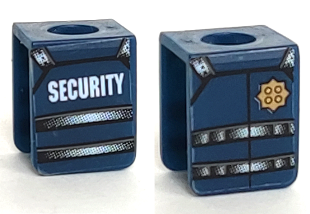 Lego Minifigure Vest with Gold Badge on Front and White 'SECURITY' on Back Pattern (Stickers) - Set 7033 / Dark Blue