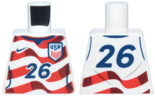 Lego Torso Soccer / Football Jersey, Red and Dark Red Wavy Stripes, Dark Blue Number 26 and USA Badge Pattern / White