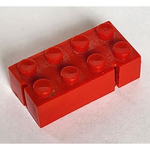 Lego Brick 2 x 4 without Bottom Tubes, Slotted (with 2 slots, opposite corner right) / Red