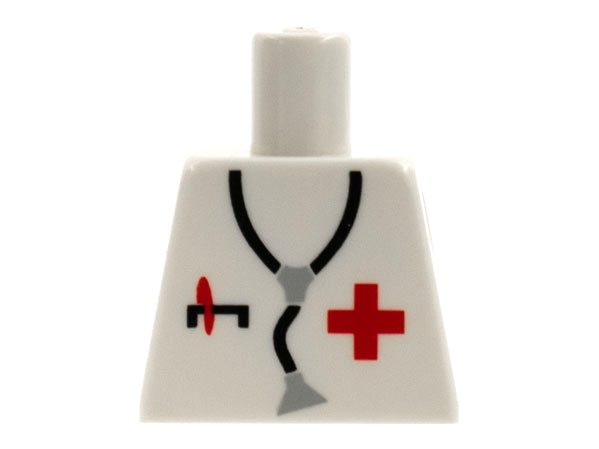 Lego Torso Hospital Red Cross Shirt and Stethoscope Pattern, Inside with Ribs (Reissue) / White