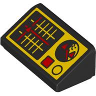Lego Brick Sloped 30° 1 x 2 x 2/3 with Yellow Control Panel, Grid with Red Marker, Radar, Buttons print / Black