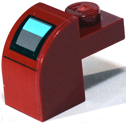 Lego Slope, Curved 2 x 1 x 1 1/3 with Recessed Stud with Black and Dark Bluish Gray Engine Reactor Vent and Large Medium Azure Trapezoid Pattern (Sticker) - Set 75025 / Dark Red