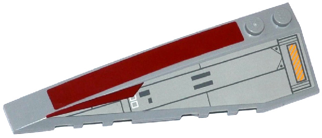 Lego Wedge 10 x 3 Left with Dark Red Stripe and SW V-Wing Starfighter Pattern (Stickers) - Set 75039 / Light Bluish Gray