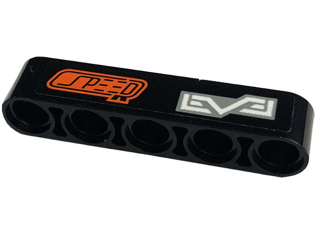 Lego Technic, Liftarm Thick 1 x 5 with 'SPEED' and 'LEVEL' Pattern Model Left Side (Sticker) - Set 42129 / Black
