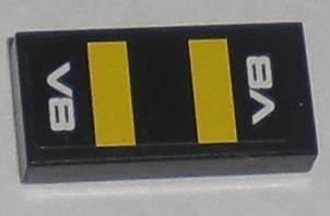 Lego Tile 1 x 2 with White 'V8' and Yellow Stripes Pattern (Sticker) - Set 8196 / Black
