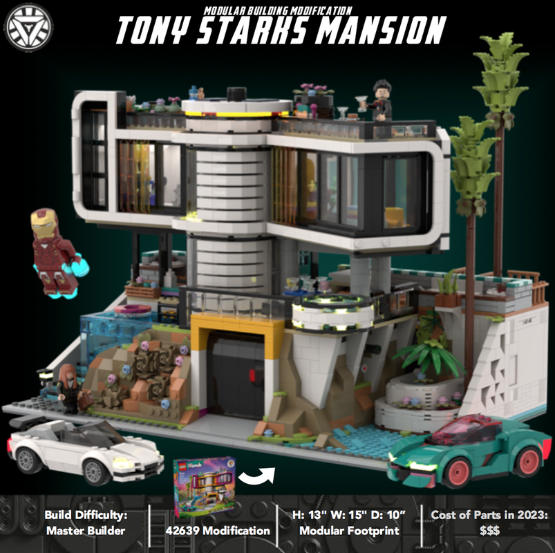 Lego Tony Stark Modular Mansion - 42639 Mod w/ Iron Man Workshop