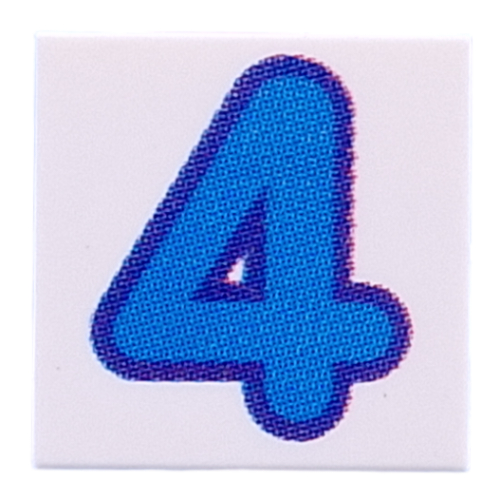 Lego Tile 2 x 2 with Blue '4' Print / White