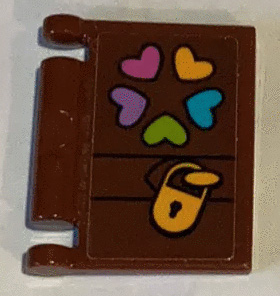 Lego Minifigure, Utensil Book Cover with Leather Strap, Bright Light Orange Padlock, Colored Hearts Pattern (Sticker) - Set 41340
