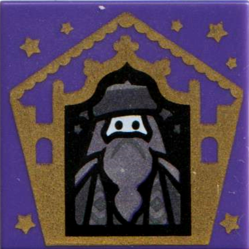 Lego Tile 2 x 2 with Wizard Card Albus Dumbledore - Gold Print / Dark Purple