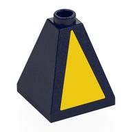 Lego Brick Sloped 75° 2 x 2 x 2 Quadruple Convex with Yellow Triangle print / Dark Blue