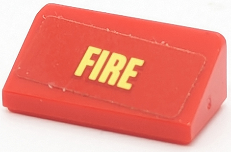 Lego Slope 30 1 x 2 x 2/3 with Bright Light Yellow 'FIRE' Pattern (Sticker) - Set 40347