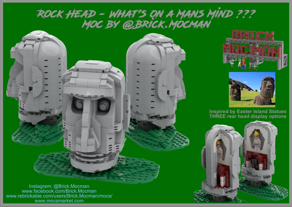 Lego Rock Head Sculpture - Whats on a Man's Mind ???