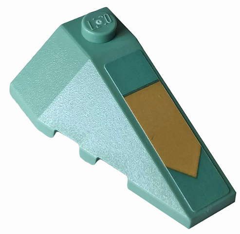 Lego Wedge 4 x 2 Triple Right with Gold Arrow on Sand Green Background Pattern (Sticker) - Set 70612