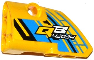 Lego Technic, Panel Fairing # 1 Small Smooth Short, Side A with 'QB 42034' on Dark Azure, Yellow and Black Background Pattern (Sticker) - Set 42034