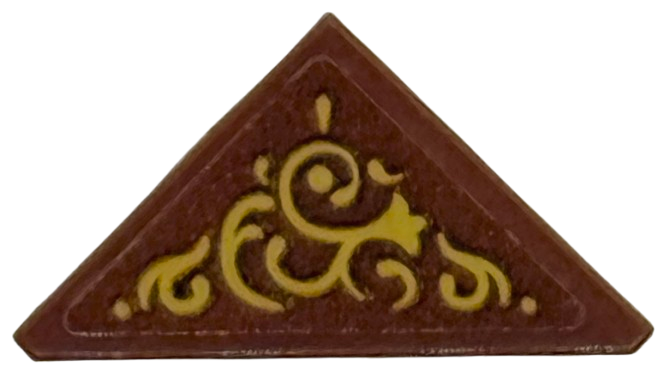 Lego Tile, Modified 2 x 2 Triangular with Gold Filigree on Reddish Brown Background Pattern (Sticker) - Sets 75684 / 75687 / Reddish Brown