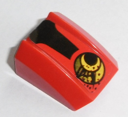 Lego Slope, Curved 2 x 2 Lip with Exhaust Outlet and Dirt and Black Stripe Pattern Model Right Side (Sticker) - Set 8864 / Red