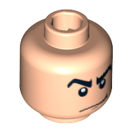 Lego Minifig Head Gray Ghost, Male Angry Black Eyebrows, White Pupils, Smirk Print [Blocked Open Stud] / Light Nougat