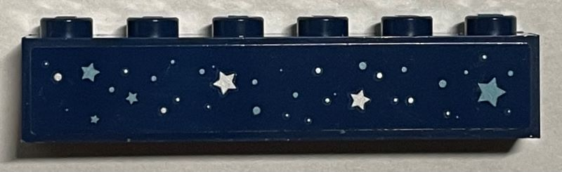 Lego Brick 1 x 6 with Silver and Metallic Light Blue Stars and Dots Pattern (Sticker) - Set 40484 / Dark Blue