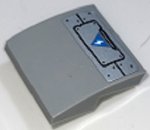 Lego Slope, Curved 2 x 2 x 2/3 with Silver Plates and White Lightning Bolt on Dark Azure Triangle Warning Sign Pattern (Sticker) - Set 70424