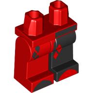 Lego Hips and Black Left Leg, Red Right Leg with Black and Red Diamonds, Black Bar Above Left Leg, Red/Back Toes Print