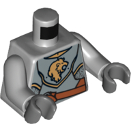 Lego Torso Armor Breastplate with Gold Lion Head, Belt / '2012 The LEGO Store Wauwatosa, WI' on Back Print, Light Bluish Gray Arms, Dark Bluish Gray Hands