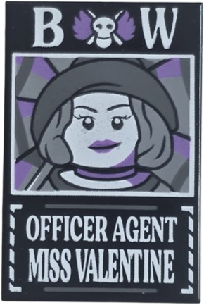 Lego Tile 2 x 3 with Dossier with White 'BW Officer Agent Miss Valentine' Pattern
