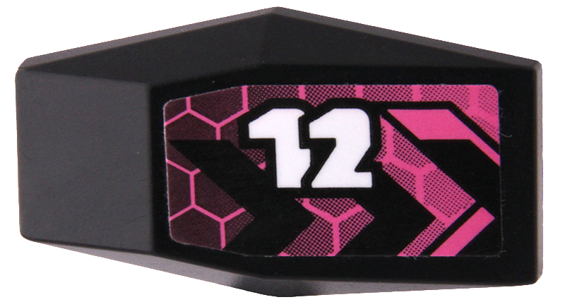 Lego Large Figure Armor Plate Small with Chevrons, Dark Pink Honeycomb and White '12' Pattern Model Right Side (Sticker) - Set 42164