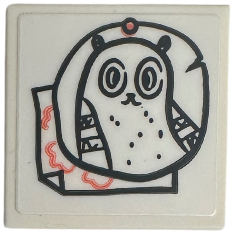 Lego Tile, Modified 2 x 2 Inverted with Black Animal Drawing with Face, Coral Pin and Flower Petal Poster Pattern (Sticker) - Set 76781