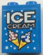 Lego Brick 1 x 2 x 2 with Inside Stud Holder with 'ICE CREAM' Pattern (Sticker) - Set 60200