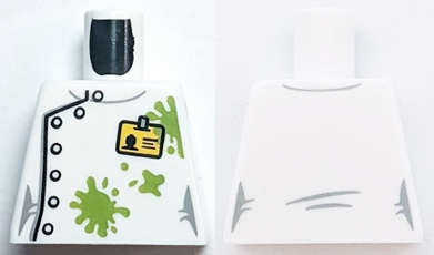 Lego Torso Lab Coat Dirt Stains with White Buttons and ID Badge Pattern (BAM) / White