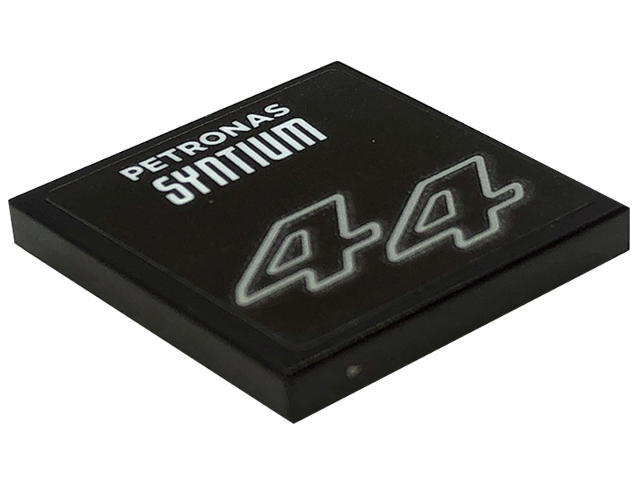 Lego Tile 2 x 2 with White 'PETRONAS SYNTIUM' and Number 44 Pattern (Sticker) - Set 76909 / Black