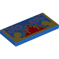 Lego Tile 2 x 4 with Gold, Red and Lavender Oriental Rug Print / Blue