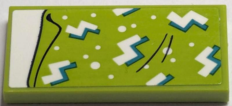 Lego Tile 2 x 4 with Blanket with Dark Turquoise and White Zigzags, Dots and Bedsheet Pattern (Sticker) - Set 41722 / Lime