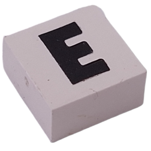 Lego Modulex Tile 2 x 2 with Black 'E' Print, Black Internal Lining, White Dot