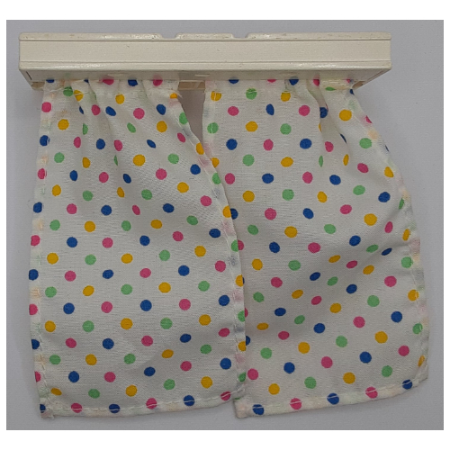 Lego Duplo Curtains, White with Red, Blue, Lime and Yellow Dots Print, with Plate 2 x 6 / White