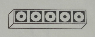 Lego Modulex Tile 1 x 5 with Black Square, Circle Cutout, Center Circle Print, without Internal Supports