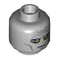 Lego Minifig Head Darth Malgus, Yellow Eyes, Wrinkled Brow, Scar Print [Blocked Open Stud] / Light Bluish Gray