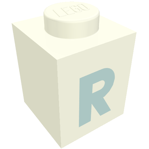 Lego Brick 1 x 1 with Blue 'R' Print (Bold Font)