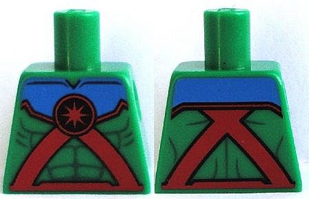 Lego Torso Muscles Outline with Red Straps, Medallion and Blue Top Pattern / Green