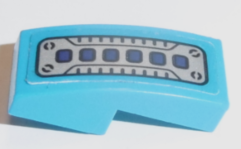 Lego Slope, Curved 2 x 1 x 2/3 with Silver Panel, Screws and Dark Purple Squares Pattern (Sticker) - Set 70428