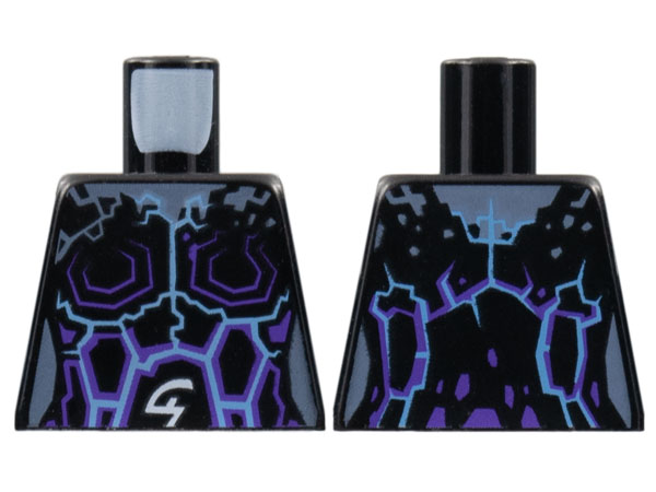Lego Torso Female Outline with Dark Purple and Bright Light Blue Rock/Lightning Effect and White Arcane Symbols Pattern / Black