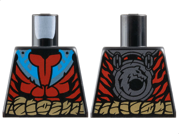Lego Torso Red Muscles and Stripes, Dark Azure and Metallic Light Blue Blades, Dark Tan Rope Belt Pattern