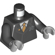 Lego Torso Suit with Ultra Agents Logo and Gold Tie Print, Black Arms, Light Bluish Gray Hands / Black