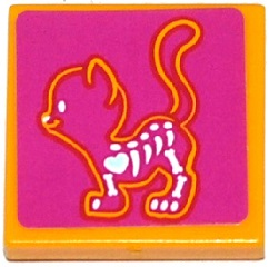 Lego Tile 2 x 2 with X-Ray Cat Skeleton on Magenta Background Pattern (Sticker) - Set 41085 / Bright Light Orange