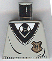 Lego Torso V-Neck Sweater with Black Collar and Gold Hogwarts Crest over White Shirt, Tie Pattern / Light Gray