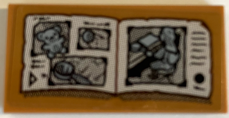 Lego Tile 2 x 4 with Open Book with Teddy Bear, Magnifying Glass, Black Writing and Circle Pattern (Sticker) - Set 70425